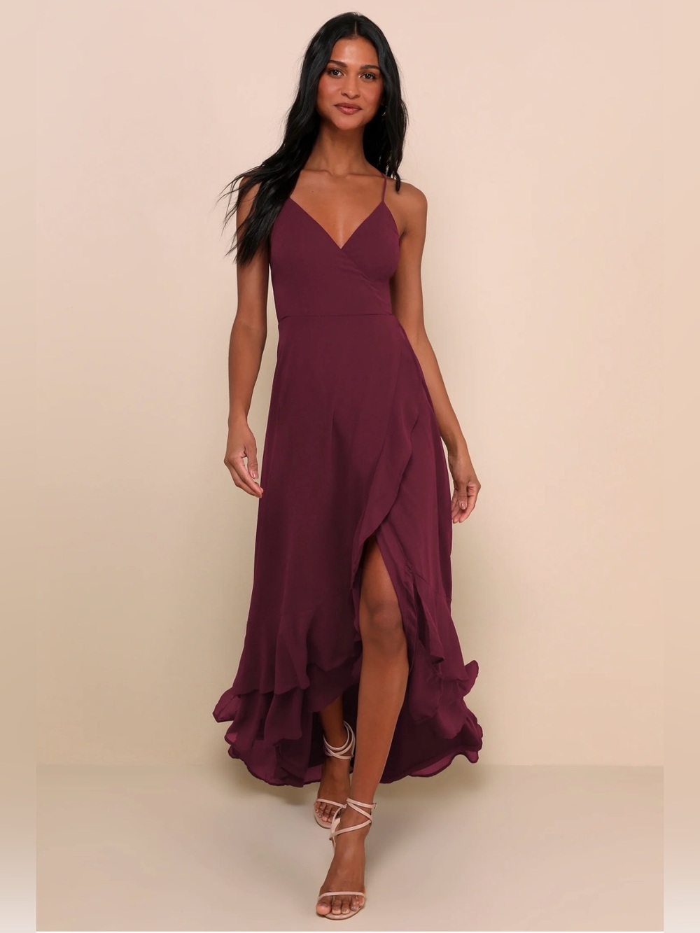 NWT Lulu's Plum Lace Up Back High-Low Maxi Dress size Large
